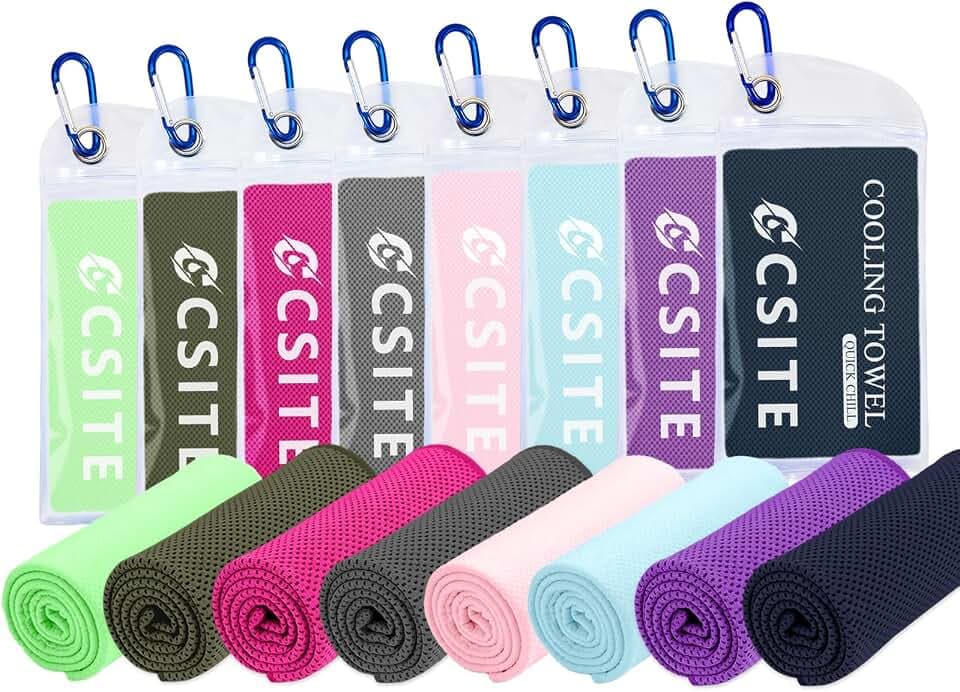 CSITE 8 Pack Cooling Towels (47"x12") for Neck and Face, Ice Towel for Hot Weather, Soft Breathable Chilly Gym Towels, Microfiber Towel for Work Out, Yoga, Running, Camping & More Activities