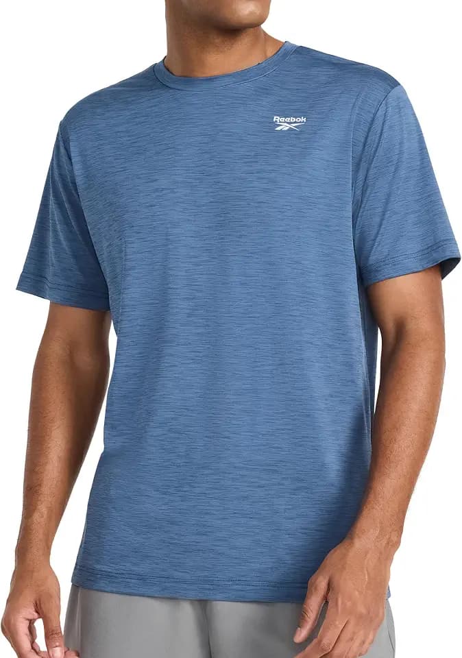 Reebok Men's Reflective Small Logo Crewneck T-Shirt, Standard Fit, Lightweight Cool Touch Jersey Fabric
