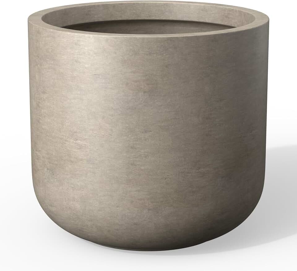 Kante Large Round Cylinder Weathered Concrete Planter 15.8" Tall, Outdoor