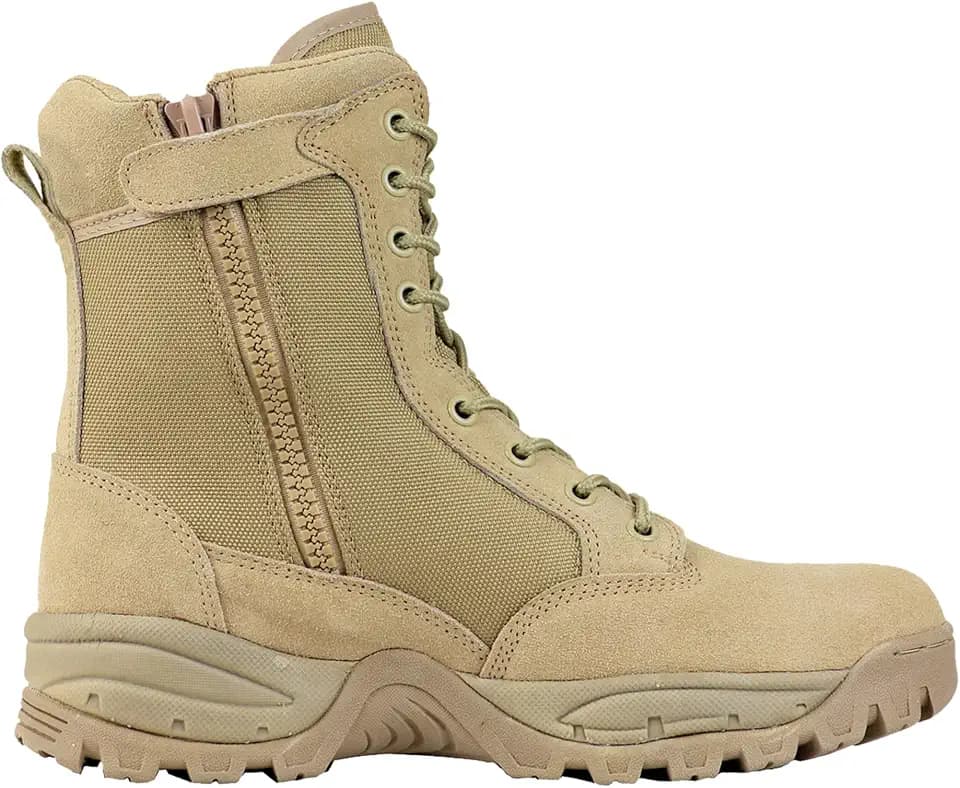 Maelstrom Men's Tactical Work Boots with Side Zipper – Lightweight Leather Military Style, Comfortable, Durable and Breathable for Outdoors