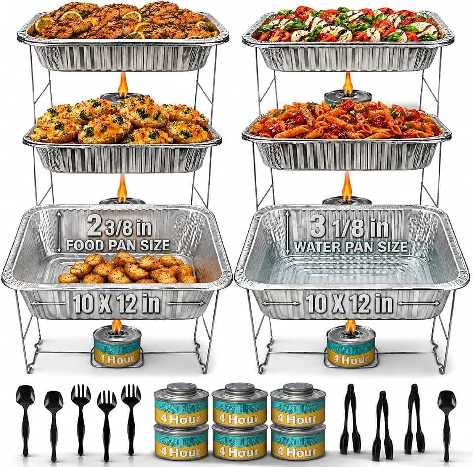 Disposable Chafing Dish Buffet Set, 6 Pack Half Size 10 x 12 Inch Food Pans