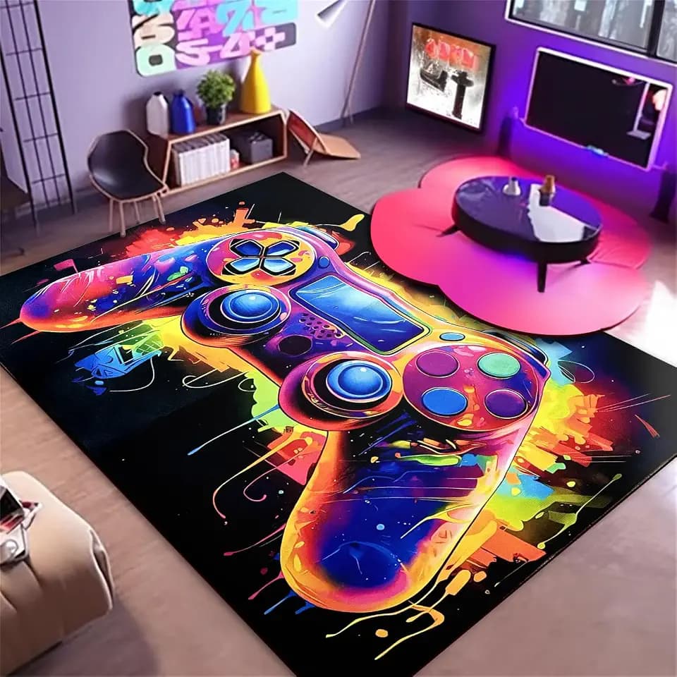 Gaming Rug For Boys Bedroom,120x160cm 3D Colorful Game Gamepad Carpets,Game Controller Carpet For Living Room Playroom,Anti-Slip Washable Boys Room Decor Floor Mat
