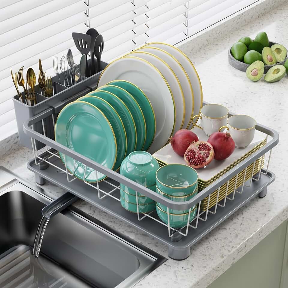 Hiviweer Dish Drying Rack for Kitchen Counter, 16.2" L x 12.5" W, Gray