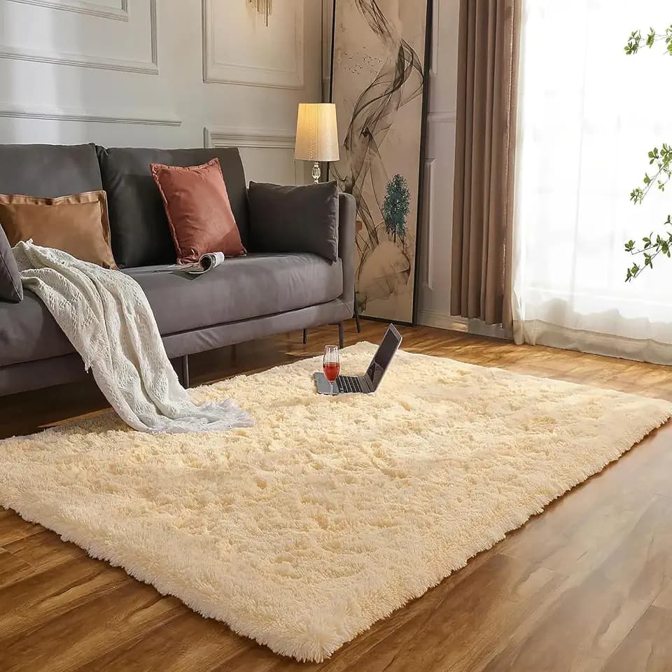 Teppich Schlafzimmer Beige,Waschbarer Flauschiger Weicher Teppich, Große Zottelig Rechteckiger Teppiche für Kinderzimmer,Wohnzimmer,Bettvorleger(Beige, 120x160 cm)