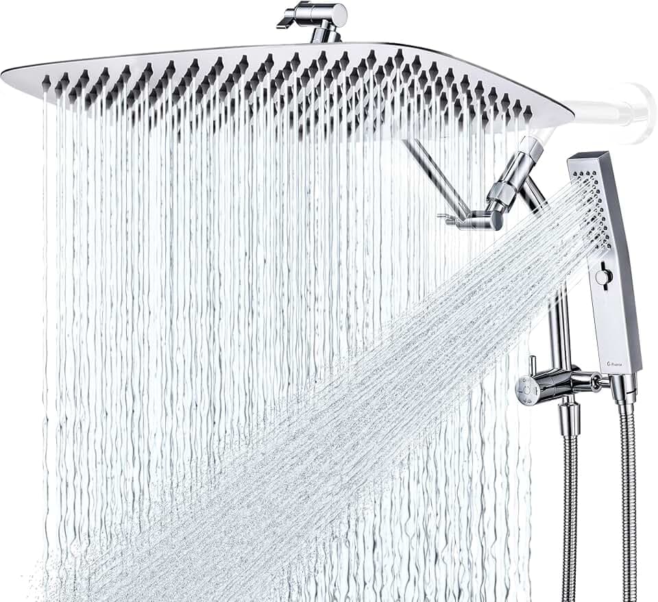 G-Promise 16 Inch All Metal Rain Shower Head with Handheld Spray (Chrome)