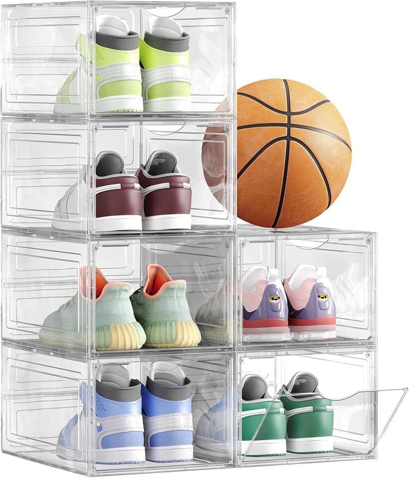SONGMICS Schuhboxen, 6er Set, durchsichtig, stapelbar, 34,5 x 27 x 19 cm
