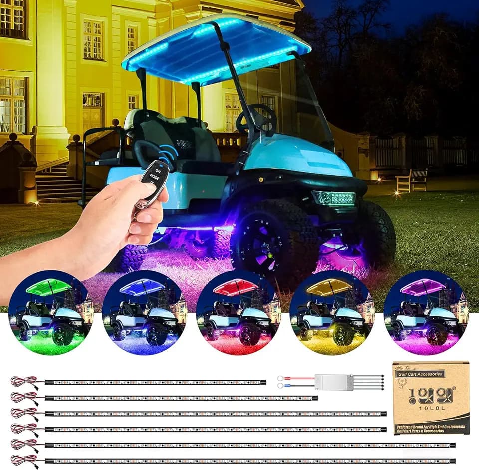 10L0L Golf Cart Underglow Light Kit with Canopy Lights, IP67 Waterproof, 24 Dream Color Modes Wireless Remote Music Sync, 12V-80V Wide Voltage Fit for Yamaha EZGO Club Car
