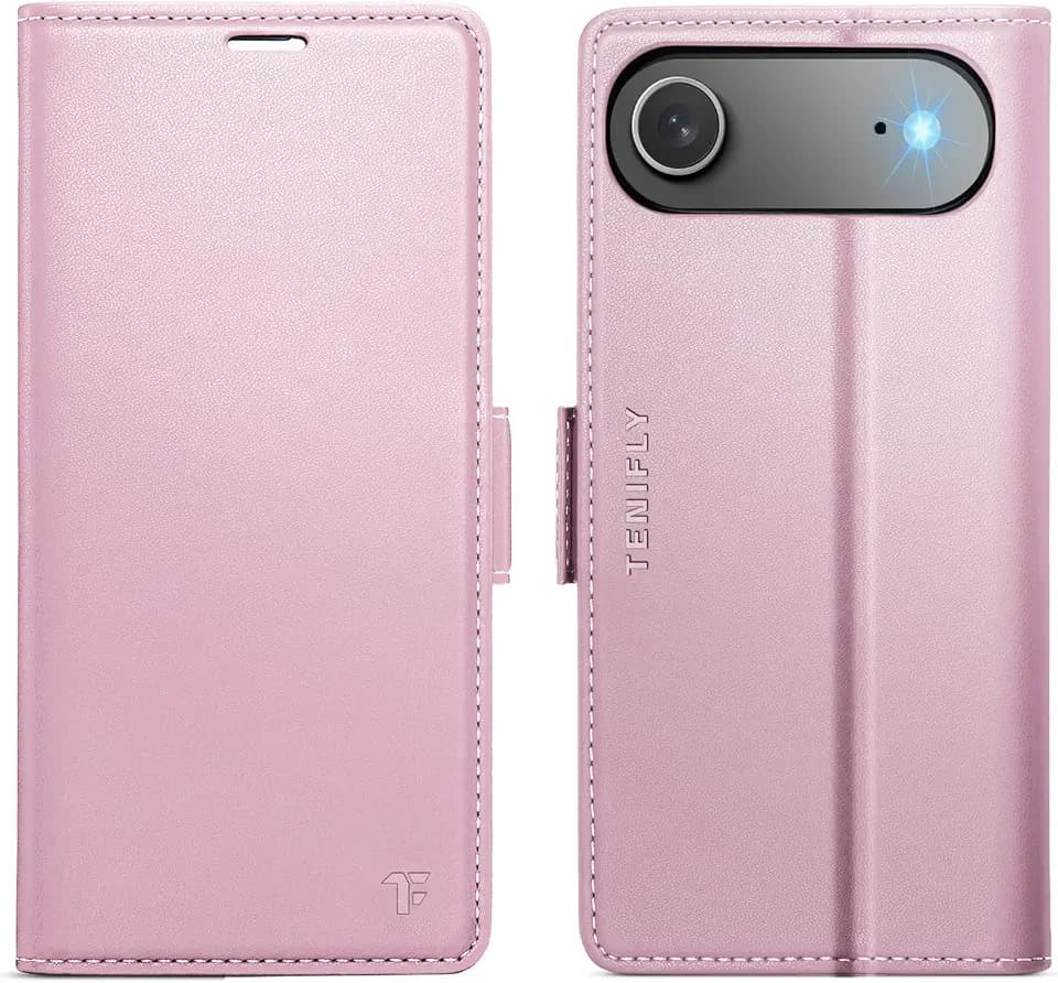 for iPhone 17 Air Case Wallet with Card Holder, Rose Gold