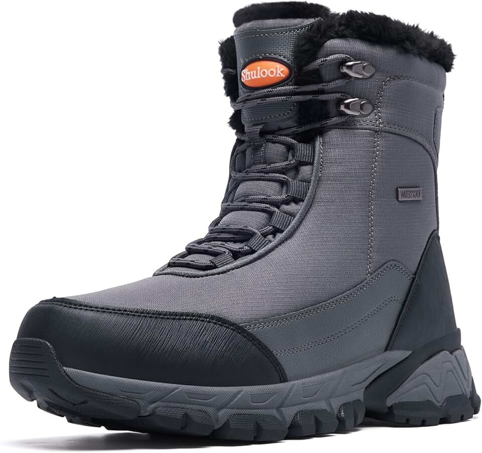 SHULOOK Winterstiefel Herren Wasserdicht Warm Gefüttert | Winterschuhe Herren Schneestiefel rutschfeste Hohe Wanderschuhe Outdoor Schuhe Winter für Wandern Camping