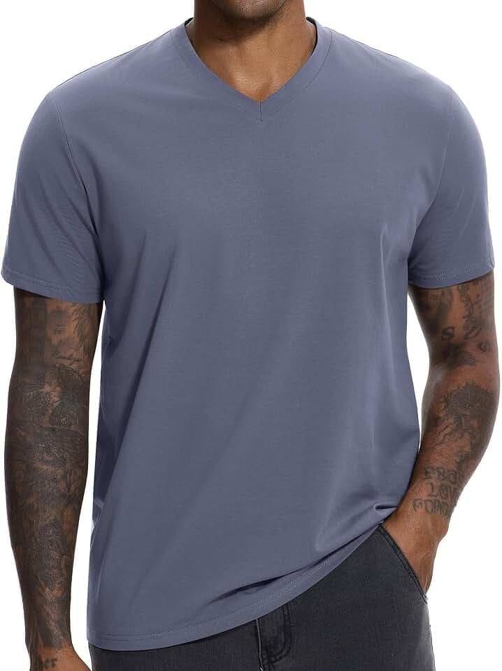 VEIISAR Herren V-Ausschnitt T-Shirt, 190g/m², Regular Fit, einfarbig, Stretch Material, weiches Basic Shirt