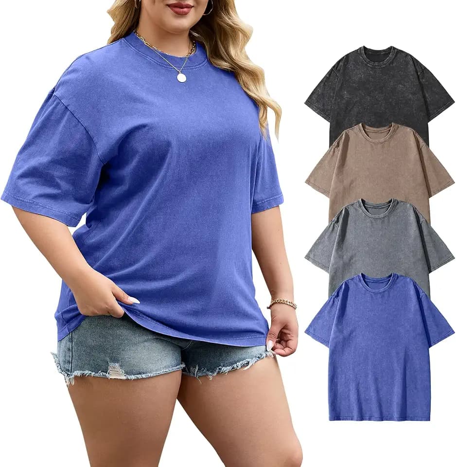 PEHMEA 4 Pack Womens Plus Size Oversized T Shirts Vintage Wash Tops XL-5XL