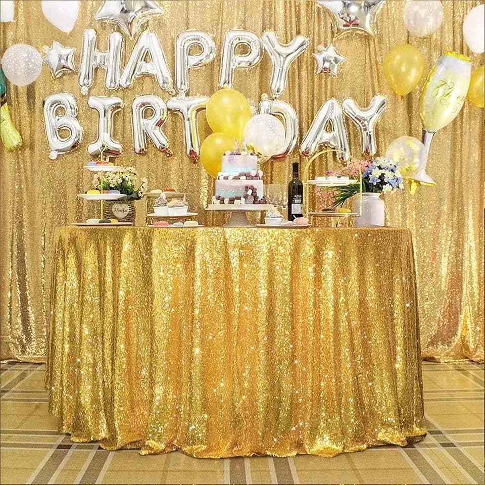 JYFLZQ Gold Sequin Tablecloth, Glitter Party Table Cover 120 Inch Round