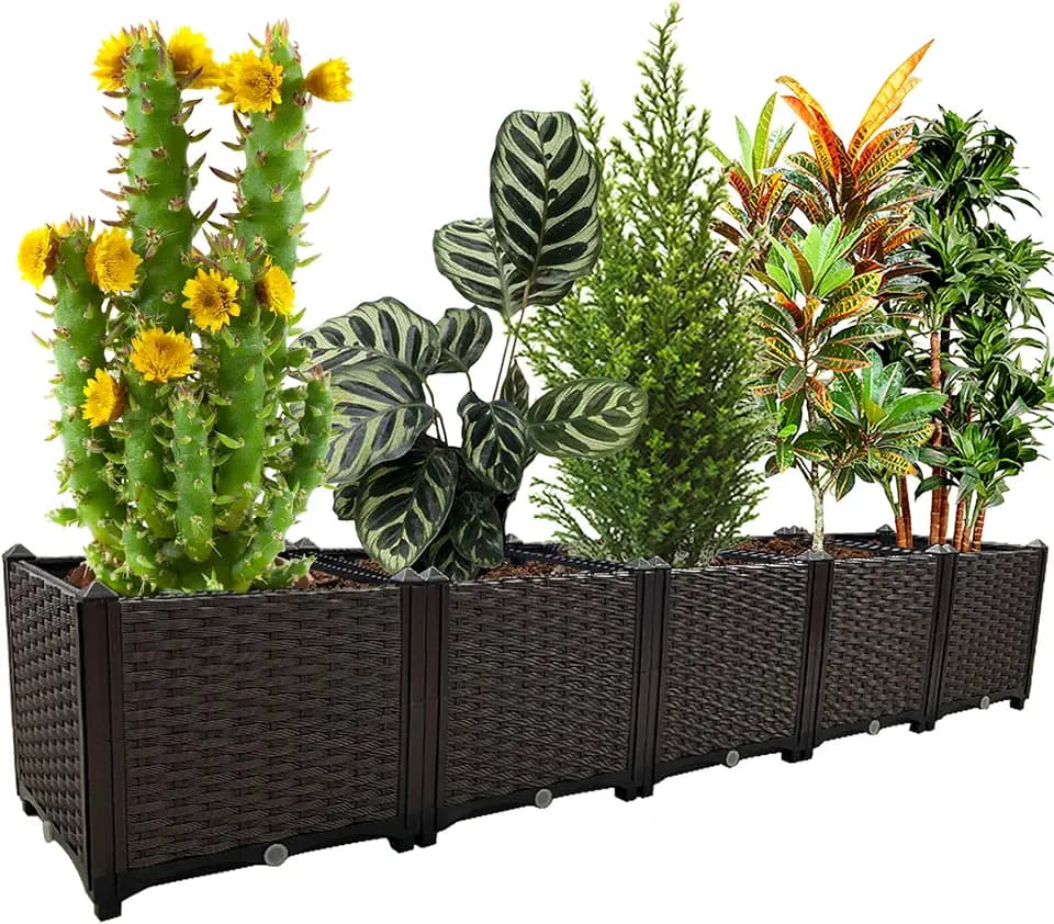 Large Planters for Outdoor Plants Rectangular Raised Garden Bed Elevated Planter Boxes Patio Balcony Deck for Planting Flowers, Vegetables, Tomatoes, and Herbs