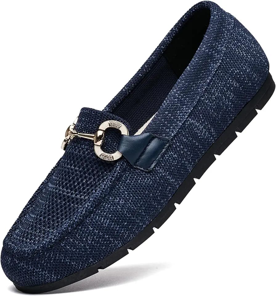 Women's Knit Slip On Loafers - Breathable Mesh Flats with Memory Foam Insole & Arch Support, Non-Slip Comfortable Shoes for Work Office Commute, Driving, Casual Daily Walking (Wide Foot Friendly)