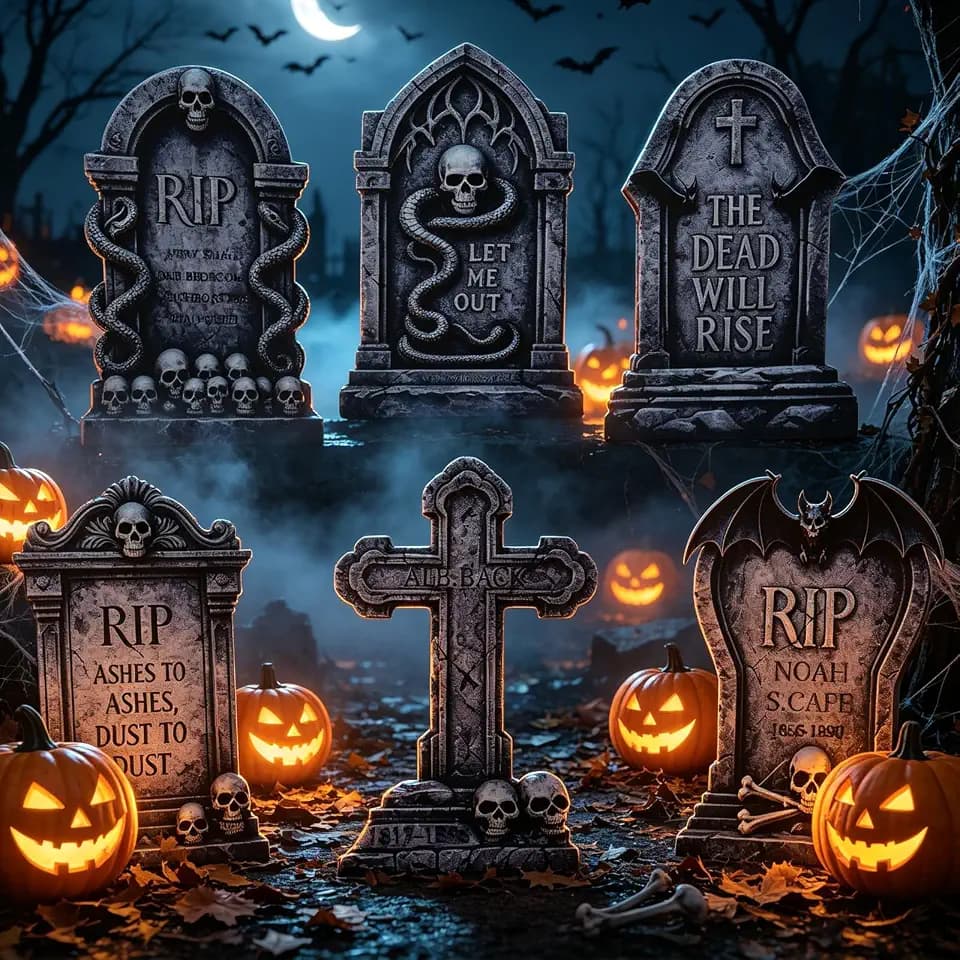 25.6" Halloween Tombstones Outdoor Graveyard Decorations,6-Pack