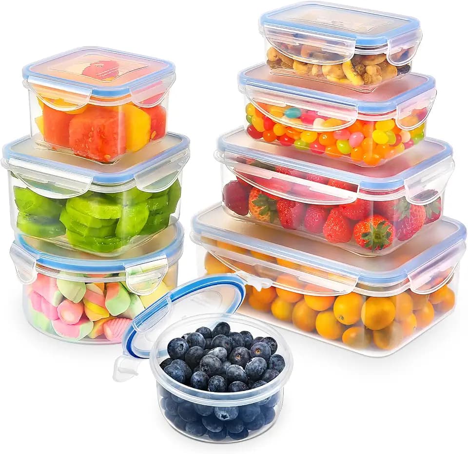YASHE Frischhaltedosen mit deckel 16pcs (8 Behälter, 8 Deckel), Vorratsdosen Set, 100% Auslaufsicher, BPA-frei, 0.24-1.5L