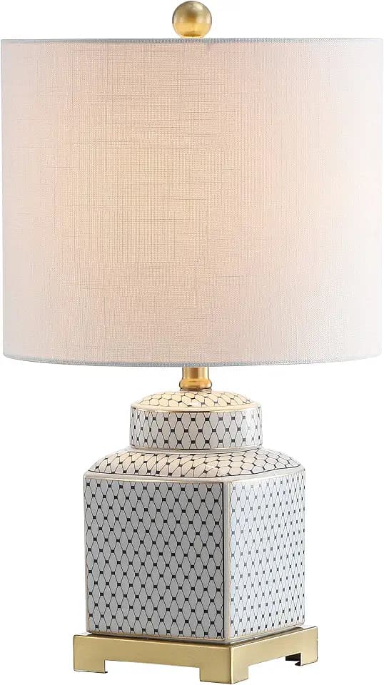 JONATHAN Y Cleo 21.5" Ceramic Metal Ginger Jar Table Lamp, White/Navy