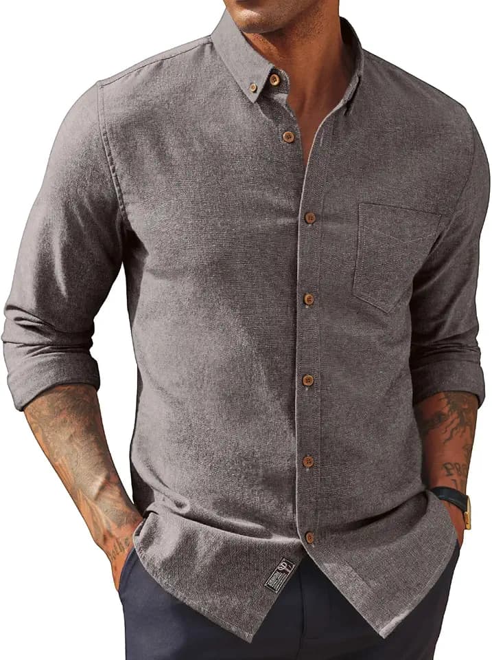 PJ PAUL JONES Mens Dress Shirts Linen Button Down Business Casual Shirts