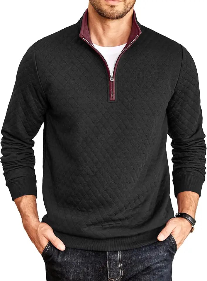 COOFANDY Mens Quarter Zip Pullover Casual Mock Neck Quilted Sweatshirt 2026