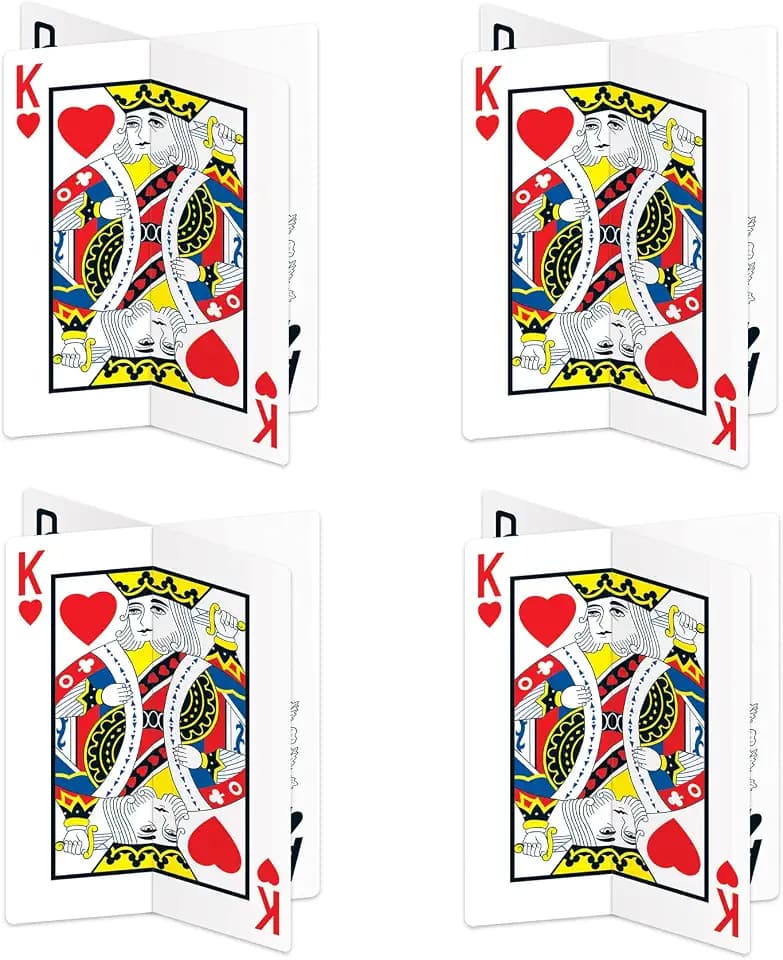 Beistle 4-Pack 3-D Playing Card Centerpieces, Table Decorations for Casino Themed Parties & Gatherings, Game Night Decorations with Poker Cards, 12”