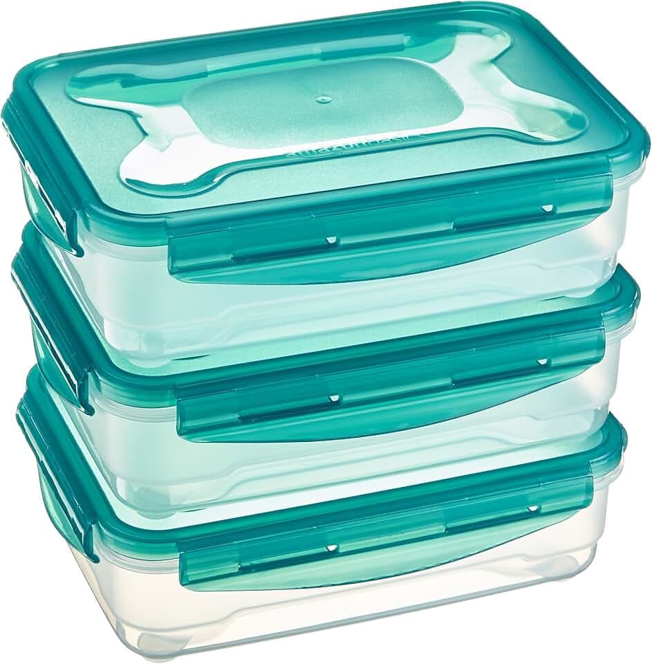 Amazon Basics Gefrierbehälter im Set, mit Deckel, luftdicht, auslaufsicher, stapelbar, für Kühlschrank/Gefriertruhe, BPA-frei, Kunststoff, mikrowellen- und spülmaschinenfest, 3 x 1.2 l, farblos