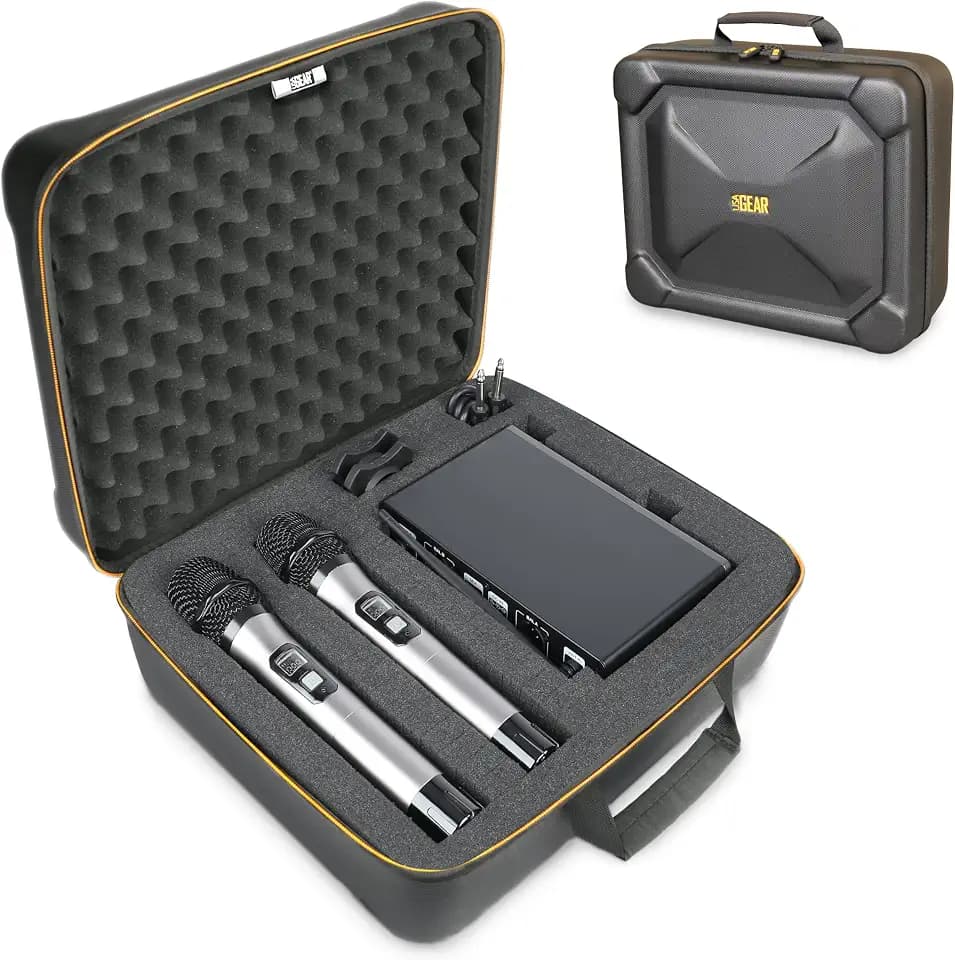 USA Gear Microphone Case, Wireless Microphones & Systems Hard Case Compatible with JBL Wireless, Sennheiser E 835, Tonor & More - 12" Customizable Foam Interior & Egg-Crate Foam