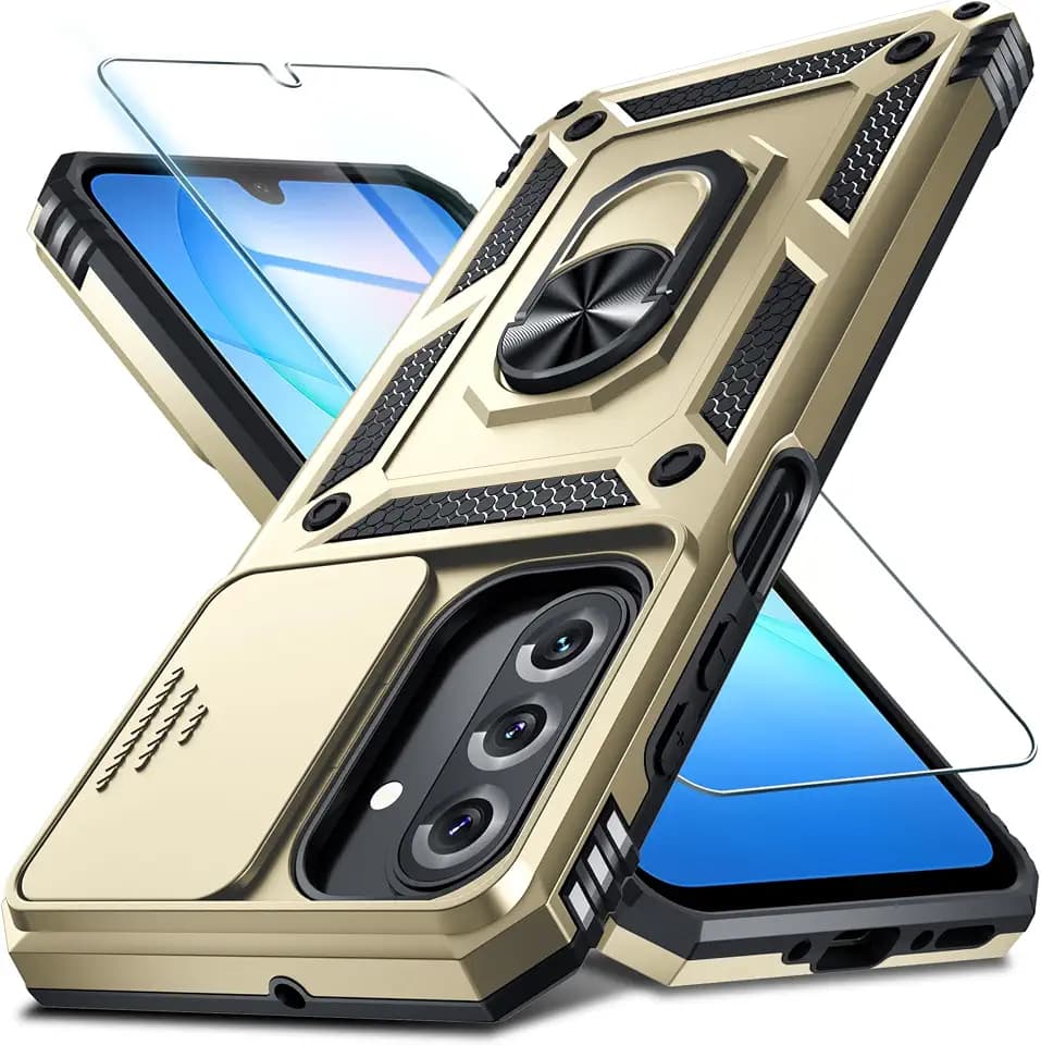 Janmitta for Samsung Galaxy A17 Case Built in Slide Camera Cover,Gold
