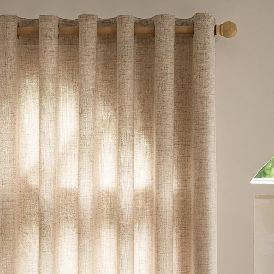 Halbtransparente Leinen Vorhänge Helles Graubeige 2er Set 140x245 cm Ösen