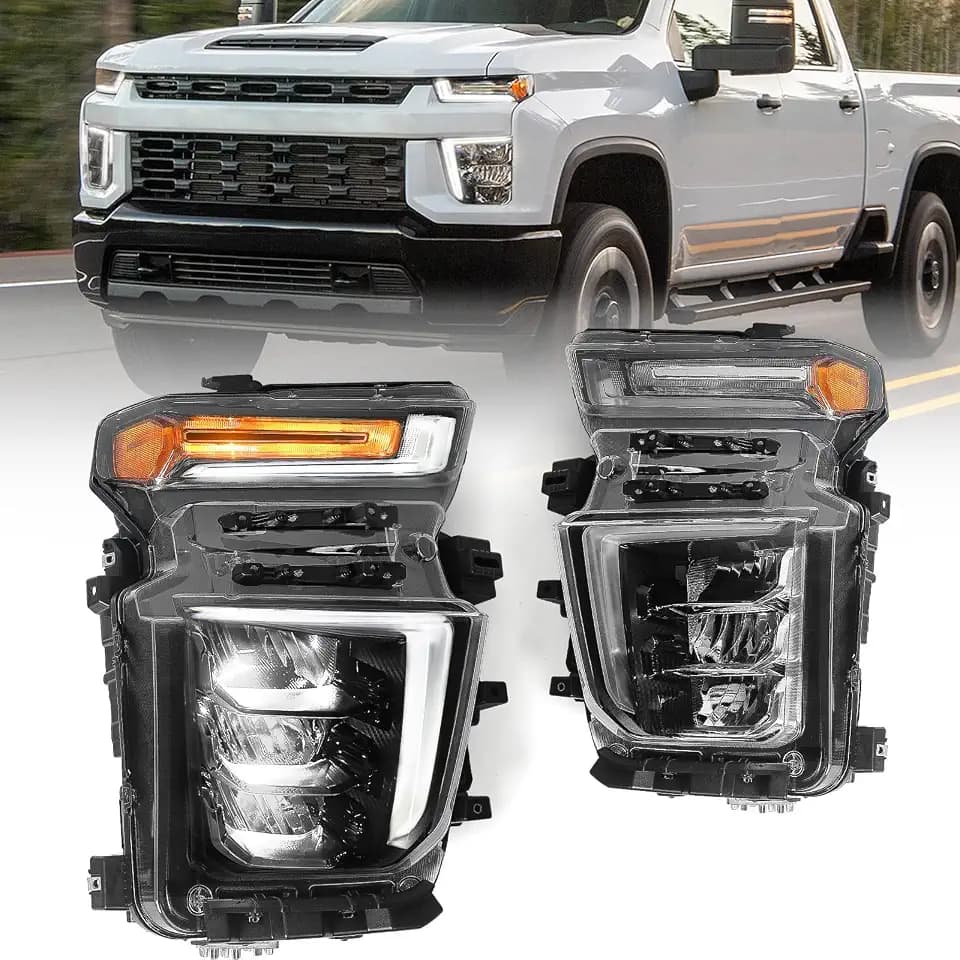 Upgraded Headlights for Chevy Silverado 2500 3500HD 2020-2023 Halogen Model LED Headlamps Assembly Replacement, Left Driver Side & Right Passenger Side