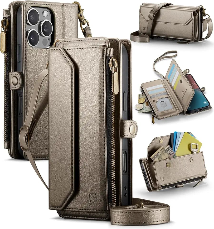Strapurs for iPhone 16 Pro Max - Zipper Strap Wallet Case, Desert Titanium
