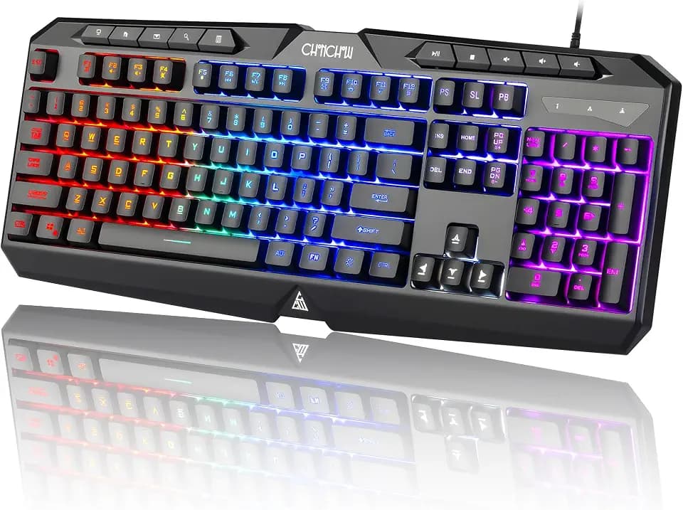 Light Up Gaming Keyboard Wired for PC PS5 Computer, USB Plug & Play, Quiet