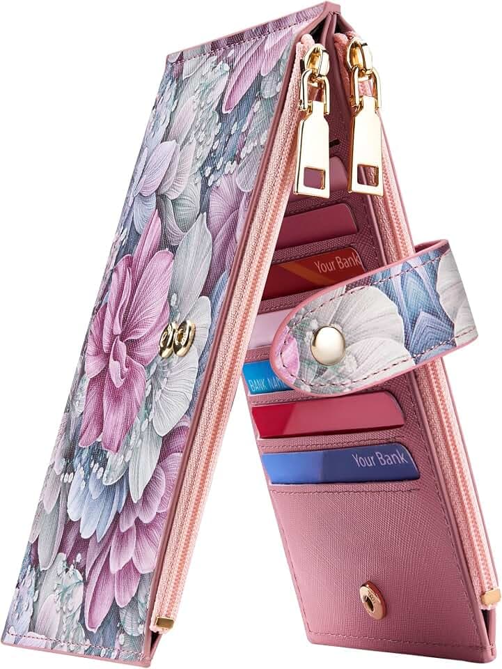 Travelambo RFID Wallet Women Large Size Bifold Multi Card Wallet Case with Zipper Pocke Credit Card Holder for Women