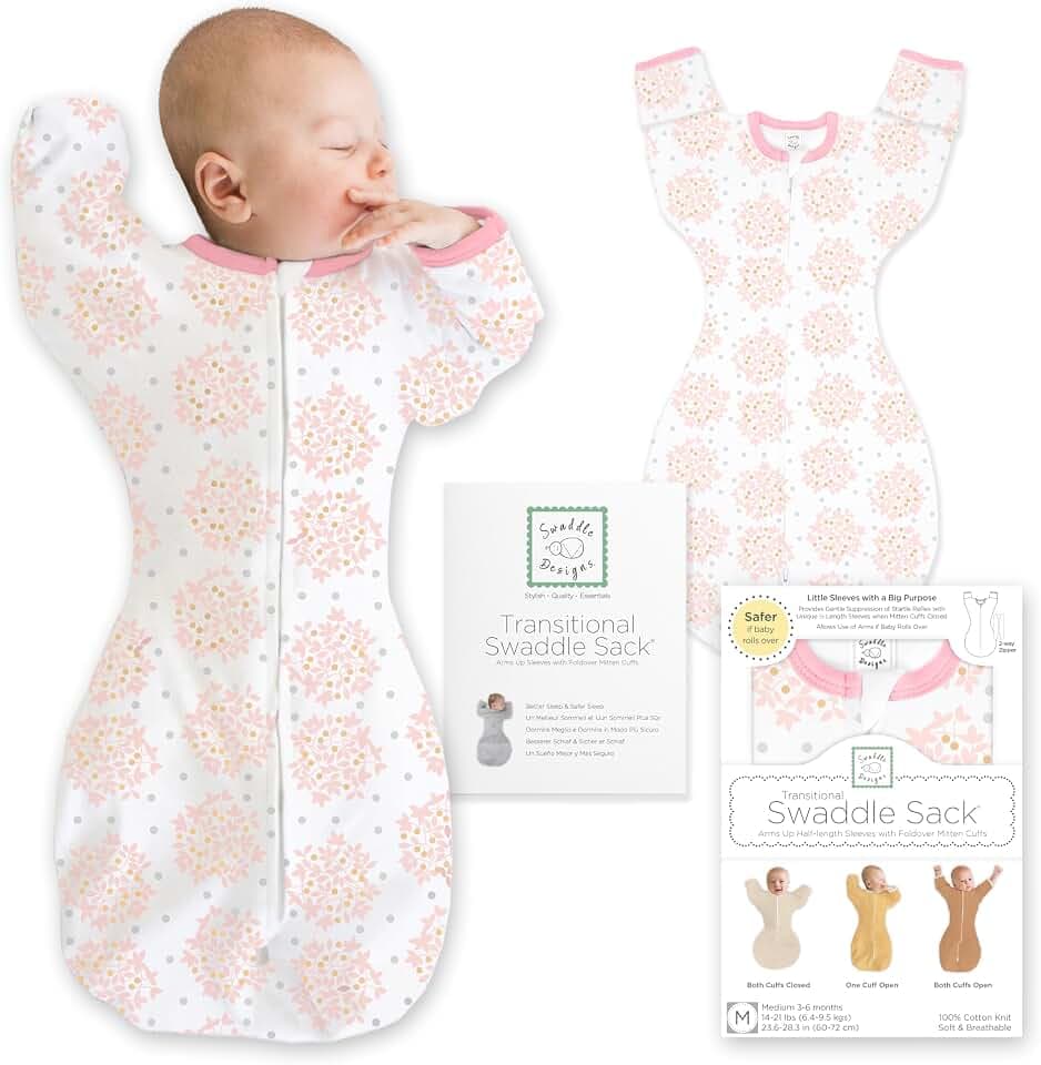SwaddleDesigns Transitional Swaddle Sack, Cotton, Heavenly Floral, 3-6mo