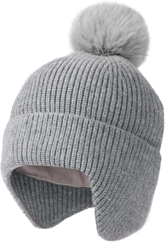 FURTALK Kleinkind Baby Wintermütze warm gefüttert Kinder Strickmütze mit Ohrenklappe Neugeborenes Pom Pom Beanie für Mädchen und Jungen