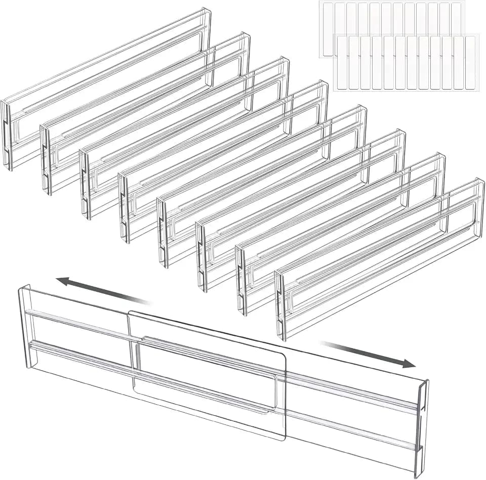 FAMKEEP Kunststoff Schubladentrenner Verstellbar,8 Stück Transparente Schubladenteiler,Schubladen Ordnungssystem Trennwände,Schubladen Organizer für Schrank Unterwäsche Socken Schreibtisch Organizer
