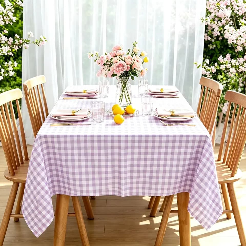 ShinyBeauty Checkered Tablecloth 54x108 Light Purple Gingham Rectangle