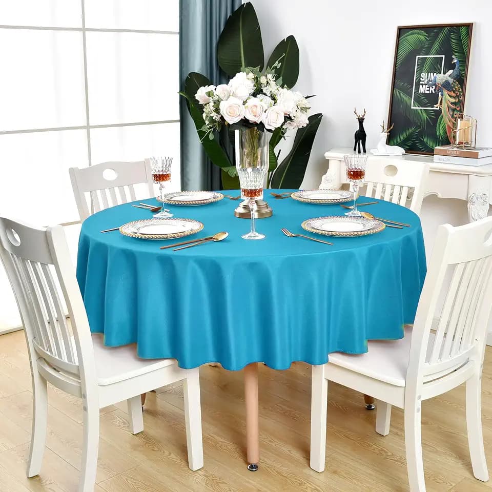 Teal Round Tablecloth Waterproof Wrinkle Free Table Cloth, 48 inch