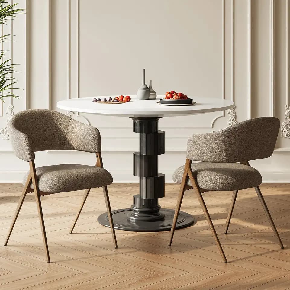 MALOL 2er Set Esszimmerstühle, Mid-Century Modern Stil, mit Eisenbeinen, offener Rückenlehne und gepolstertem Sitz, für Wohnzimmer, Schlafzimmer, Restaurant, Café, Taupe