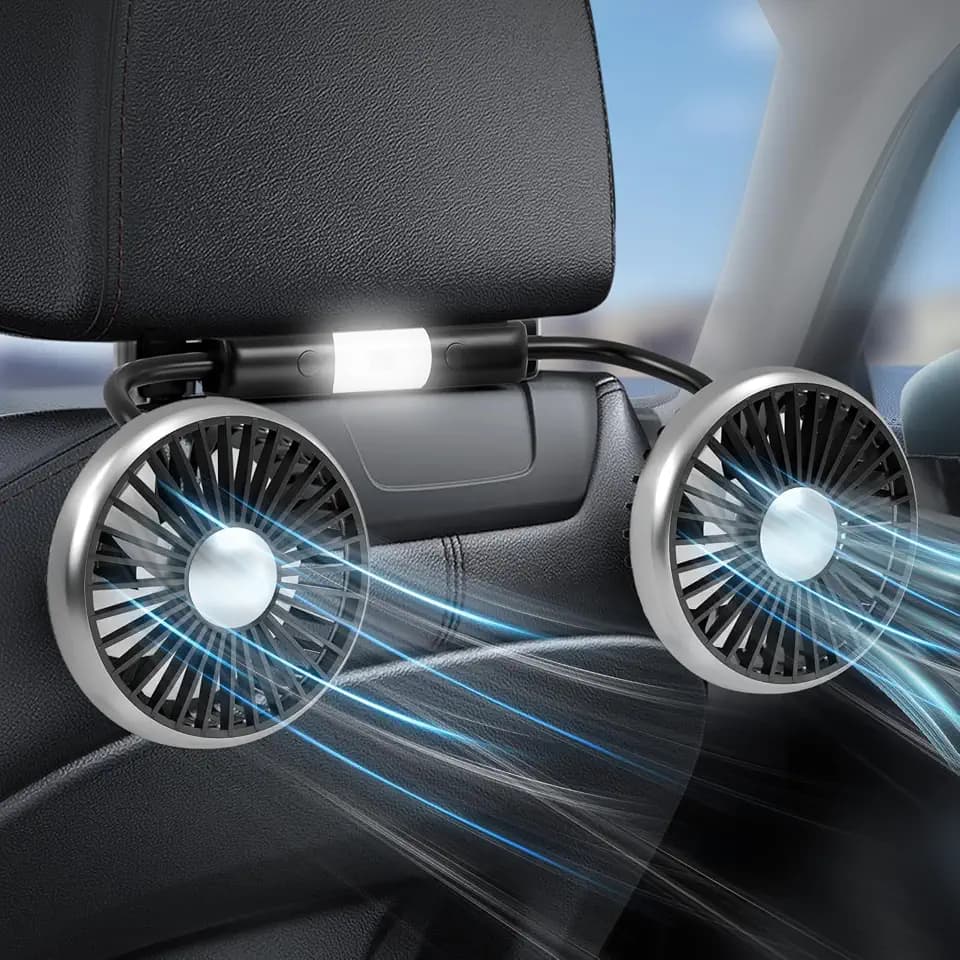 Dealswin Car Fan for Backseat Kids, 2025 Upgraded Dual-Head Car Seat Fans with LED Lights, 3-Speed and 360° Rotatable USB Powered for SUV, RV, Truck, Vehicles