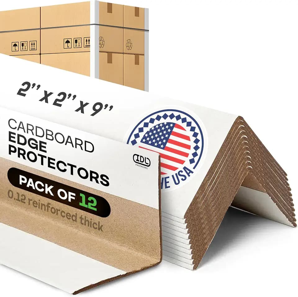 IDL Packaging 2” x 2” x 9” Cardboard Edge Protector (Pack of 12) - Corner Protectors for Shipping, Storage, & Moving – Reinforced Corner Guard Protection for Pallets, Wall Corners, & Furniture