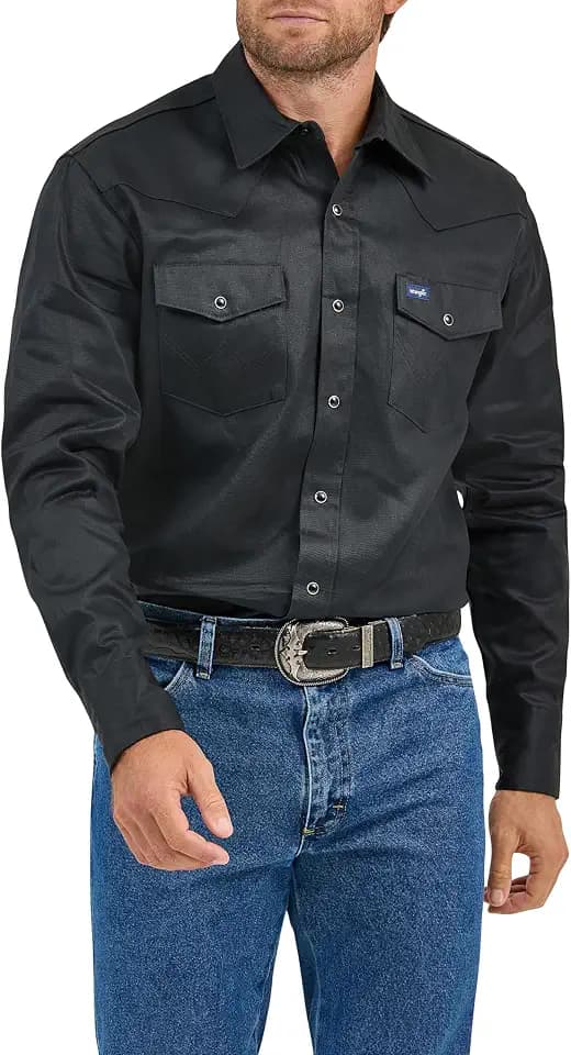 Wrangler Men's Cowboy Cut Firm Finish Western Long Sleeve Snap Work Shirt