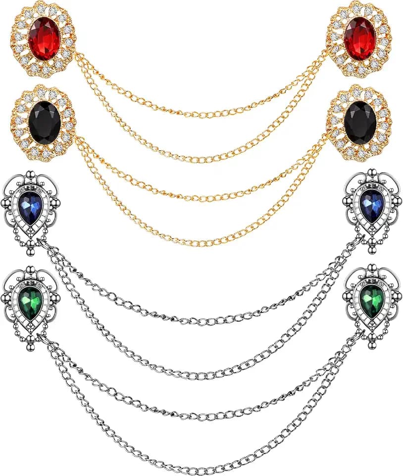 4 Pcs Vintage Chain Brooch Collar Pins Antique Sweater Shawl Cardigan Chain Clips Suit Lapel Pin for Women Men Accessories