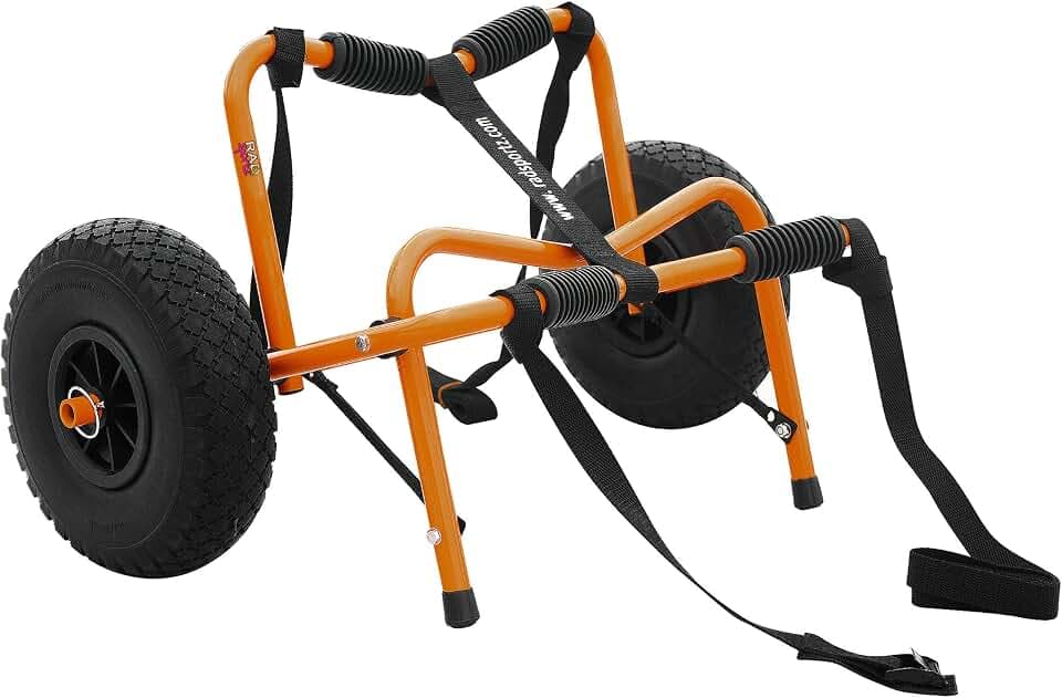 Kayak Cart – 150 Lbs Capacity Canoe Dolly with Airless Tires, Foldable Aluminum Frame, and Carrying Bag for Personal Watercraft by Rad Sportz (Orange)