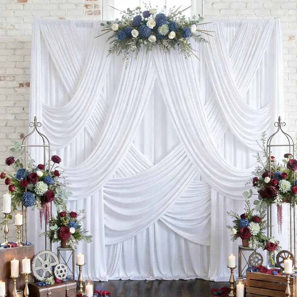 12 Panels 5x12ft White Backdrop Curtains for Parties, Wrinkle Free Polyester Photo Backdrop Drapes 12 ft Long Back Drop Cloth Drapery for Wedding Birthday Baby Shower Photography Party Background