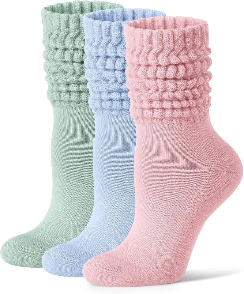 FITRELL Slouch Socks for Women, 3 Pairs Soft Cotton Knee High Scrunch Tube Boot Socks