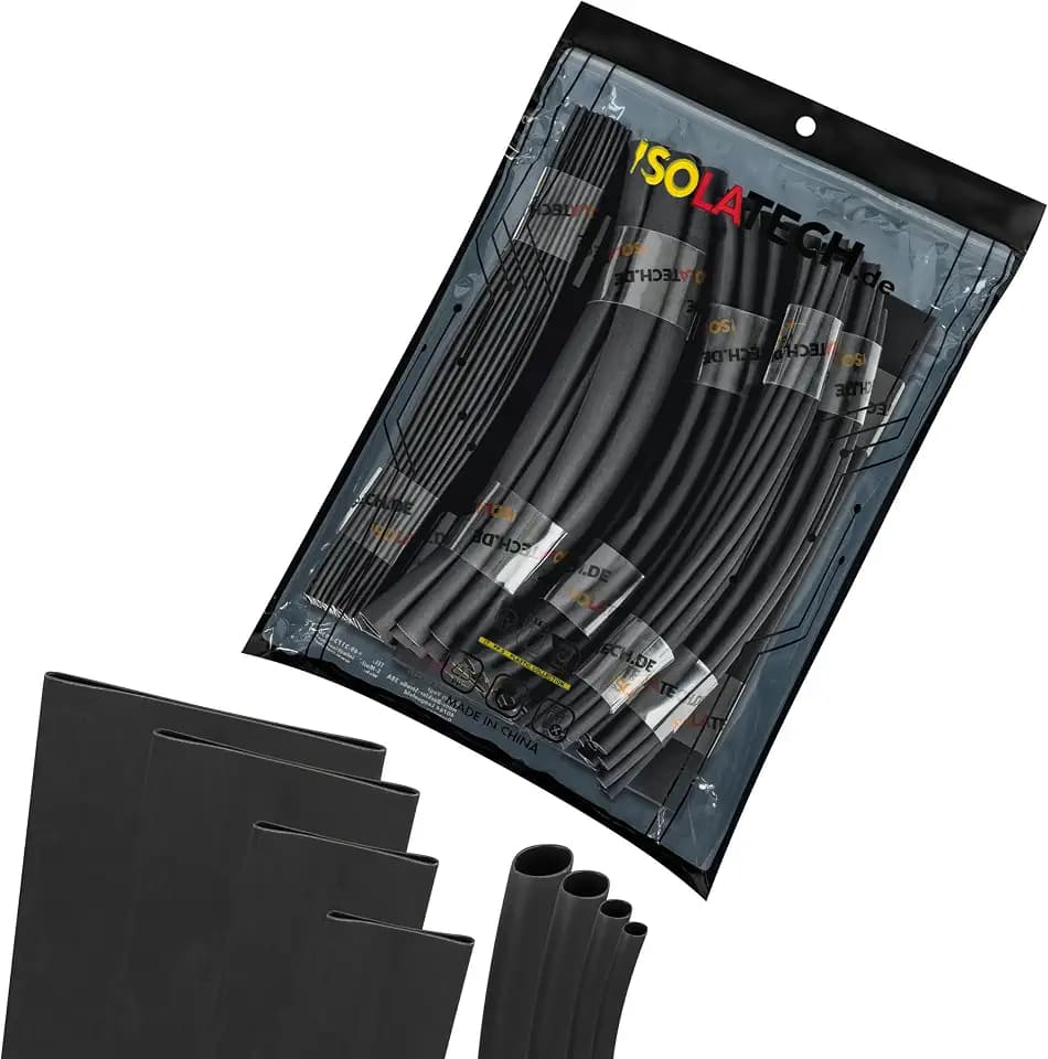 ISOLATECH Grosskaliber Schrumpfschlauch Set Schwarz 15m 3:1 mit Kleber