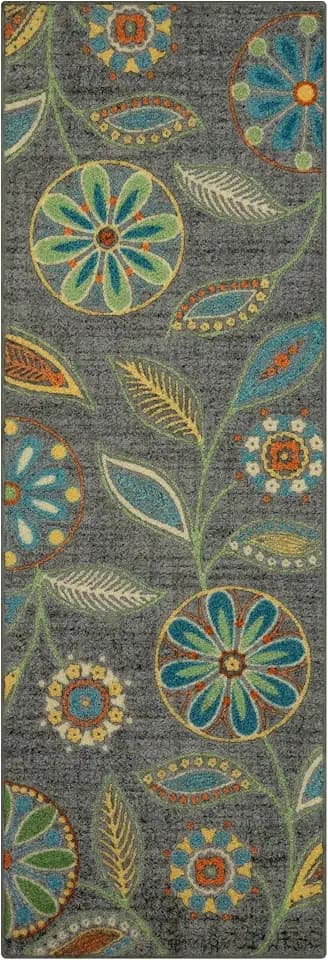 Maples Rugs Reggie Bohemian Floral Print Runner Rug, 2' x 6', Dark Grey