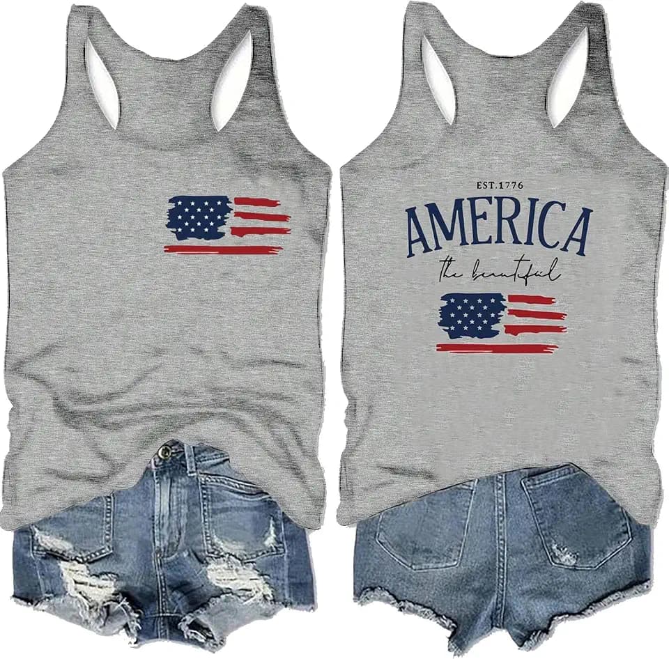 USA Tank Tops Women Funny Outfits Shirts Patriotic American Flag Vest Tees