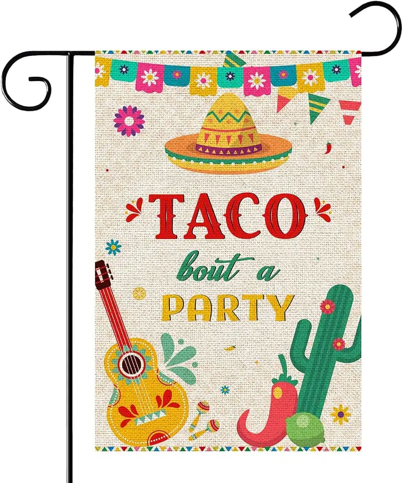 Taco Bout a Party Garden Flag Mexican Themed Baby Shower Graduation Birthday Party Yard House Lawn Sign/Wedding Door Yard Lawn Sign Decor Outdoor Decorations, Double Side Burlap