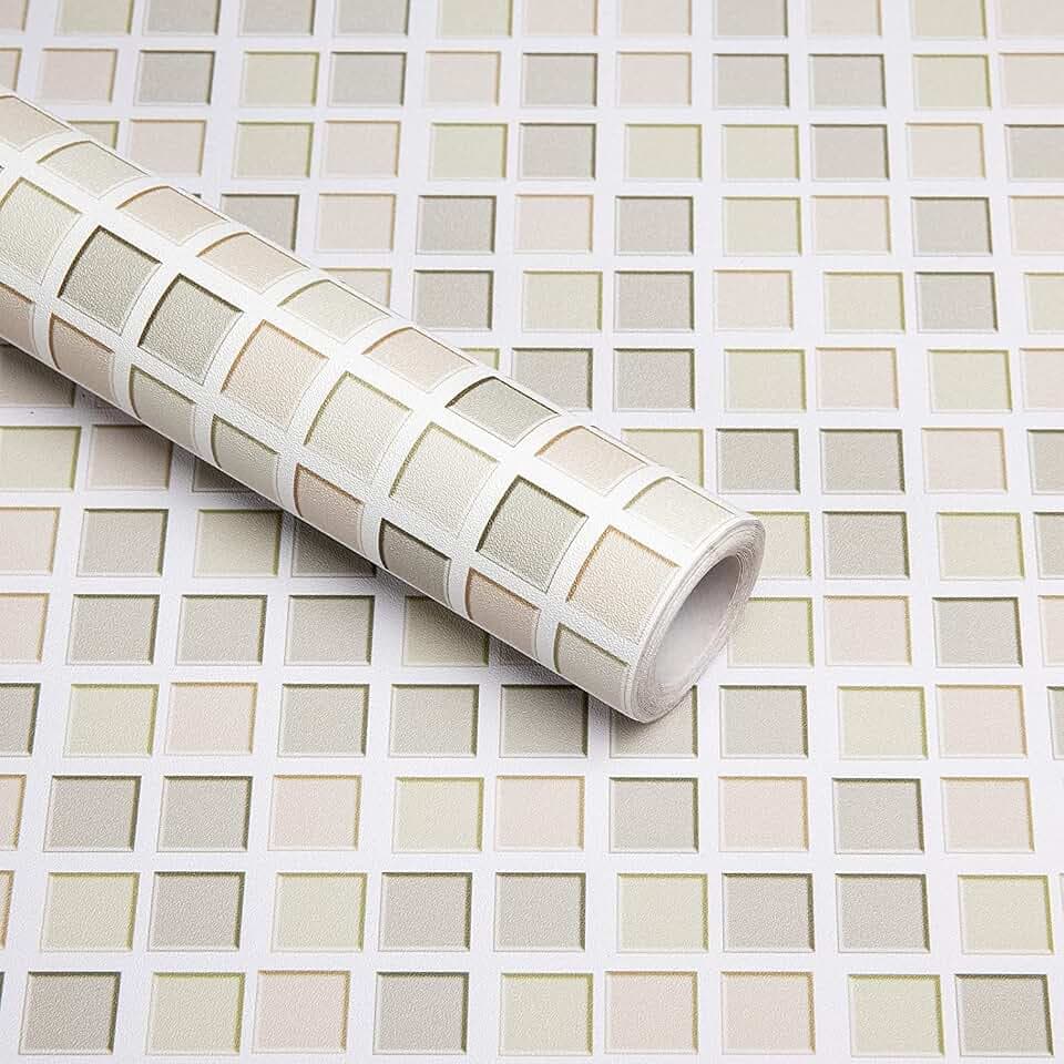 Hode Klebefolie Mosaik 60X500cm Selbstklebend Folie Khaki Fliesenaufkleber für Bad Küchen Fliesen Arbeitsflächen wasserdichte Vinyl Dekorfolie Tapeten